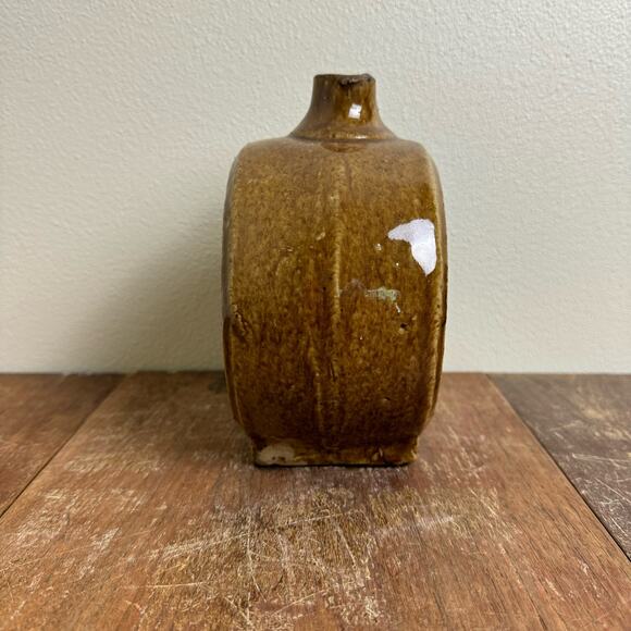 Antique‎ Stoneware Pottery Jug Round Shape Amber Color Crude Spout Handle - Picture 9 of 9